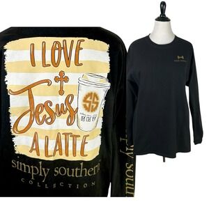 SIMPLY SOUTHERN I Love Jesus a Latte T-Shirt Top XL Religious Christian Coffee